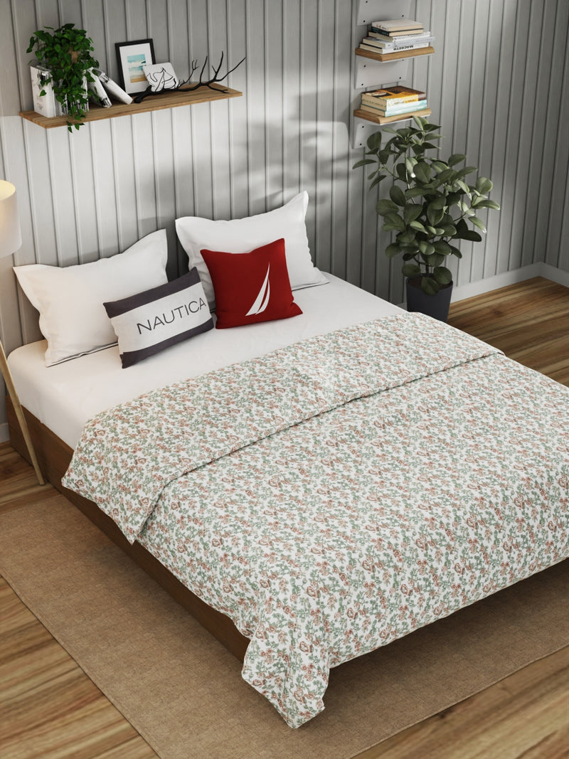 Super Fine 100% Egyptian Satin Cotton Blanket With Pure Cotton Flannel Filling <small> (floral-green/multi)</small>