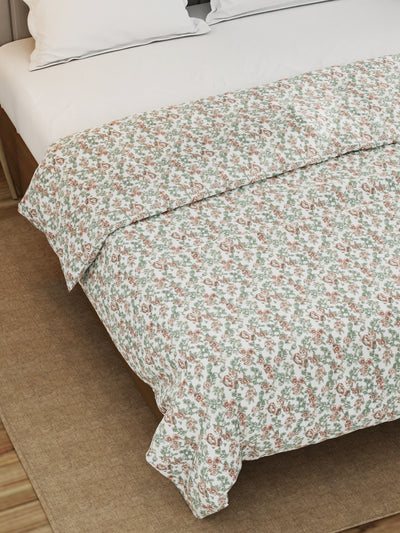 Super Fine 100% Egyptian Satin Cotton Blanket With Pure Cotton Flannel Filling <small> (floral-green/multi)</small>