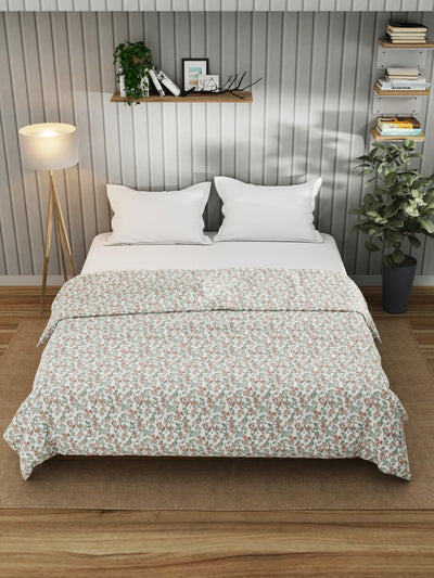 Super Fine 100% Egyptian Satin Cotton Blanket With Pure Cotton Flannel Filling <small> (floral-green/multi)</small>