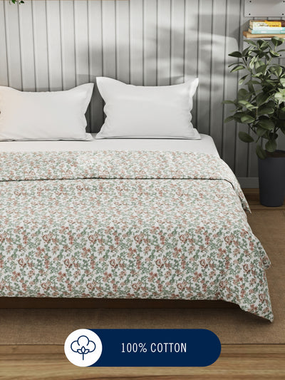 Super Fine 100% Egyptian Satin Cotton Blanket With Pure Cotton Flannel Filling <small> (floral-green/multi)</small>