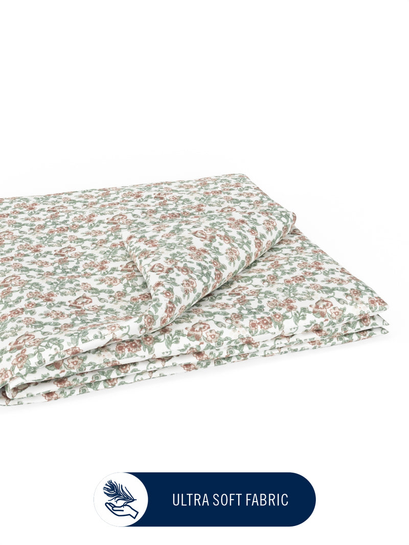 Super Fine 100% Egyptian Satin Cotton Blanket With Pure Cotton Flannel Filling <small> (floral-green/multi)</small>