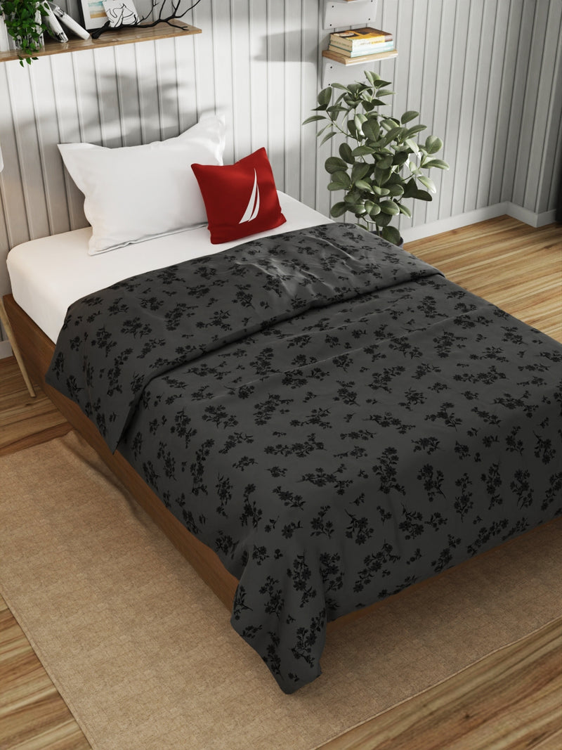 Super Fine 100% Egyptian Satin Cotton Blanket With Pure Cotton Flannel Filling <small> (floral-grey)</small>
