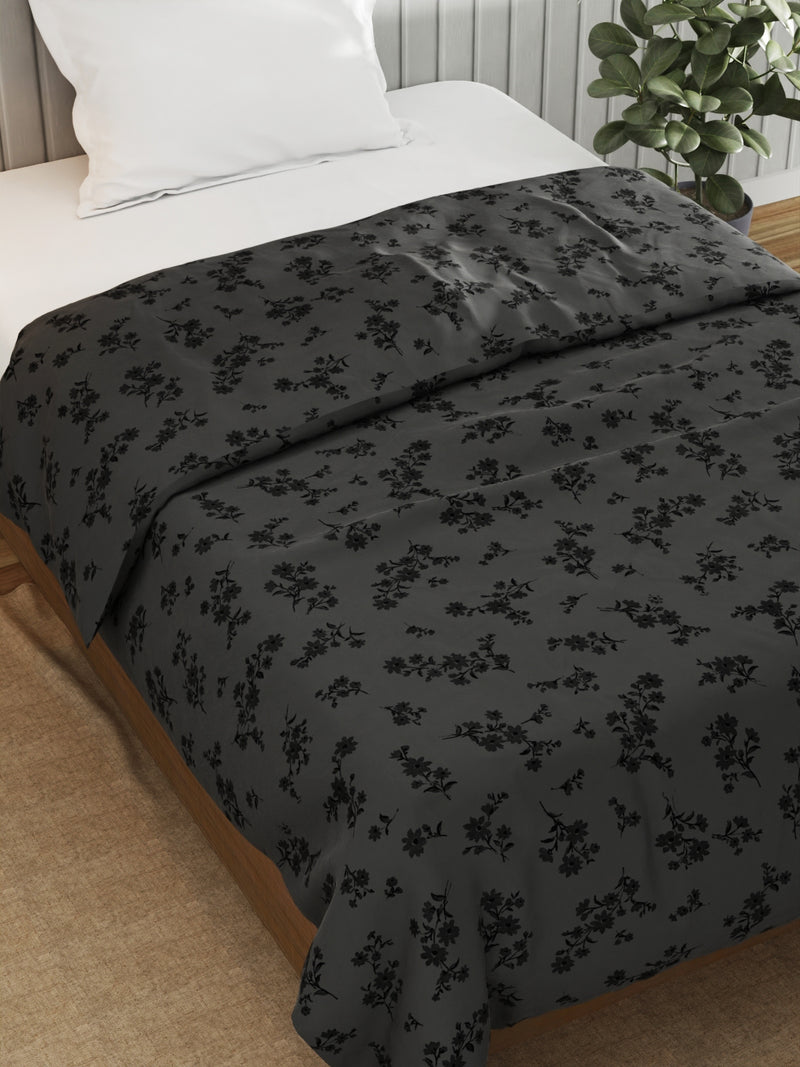 Super Fine 100% Egyptian Satin Cotton Blanket With Pure Cotton Flannel Filling <small> (floral-grey)</small>