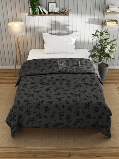 Super Fine 100% Egyptian Satin Cotton Blanket With Pure Cotton Flannel Filling <small> (floral-grey)</small>