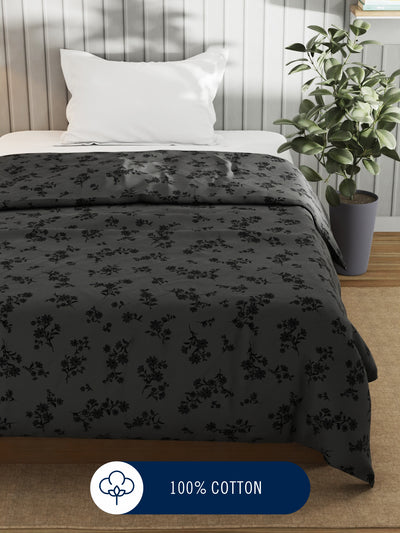 Super Fine 100% Egyptian Satin Cotton Blanket With Pure Cotton Flannel Filling <small> (floral-grey)</small>