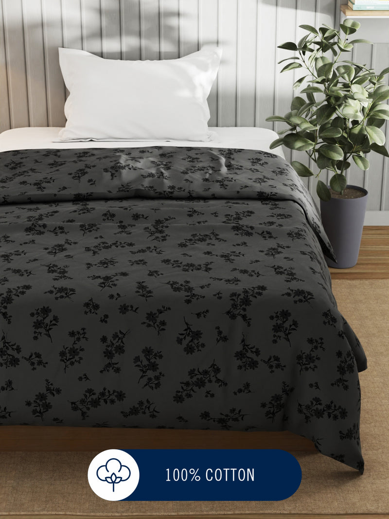 Super Fine 100% Egyptian Satin Cotton Blanket With Pure Cotton Flannel Filling <small> (floral-grey)</small>