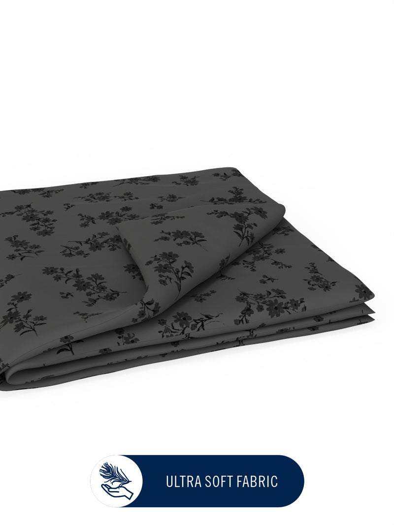 Super Fine 100% Egyptian Satin Cotton Blanket With Pure Cotton Flannel Filling <small> (floral-grey)</small>