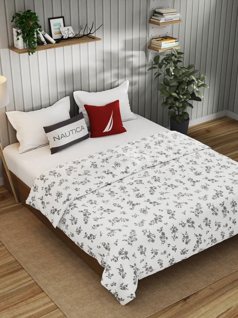Super Fine 100% Egyptian Satin Cotton Blanket With Pure Cotton Flannel Filling <small> (floral-white)</small>