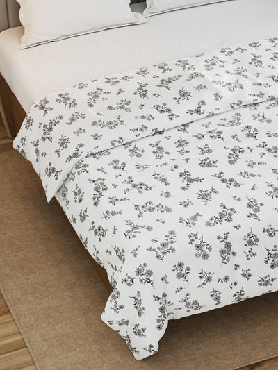 Super Fine 100% Egyptian Satin Cotton Blanket With Pure Cotton Flannel Filling <small> (floral-white)</small>