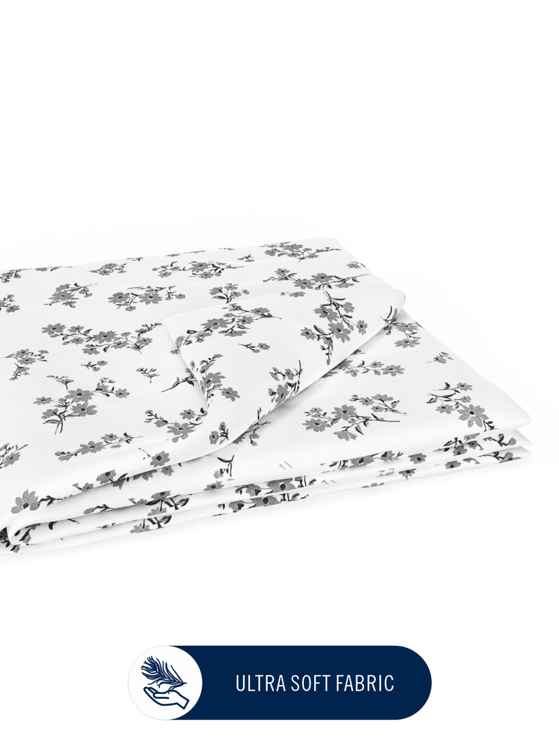 Super Fine 100% Egyptian Satin Cotton Blanket With Pure Cotton Flannel Filling <small> (floral-white)</small>