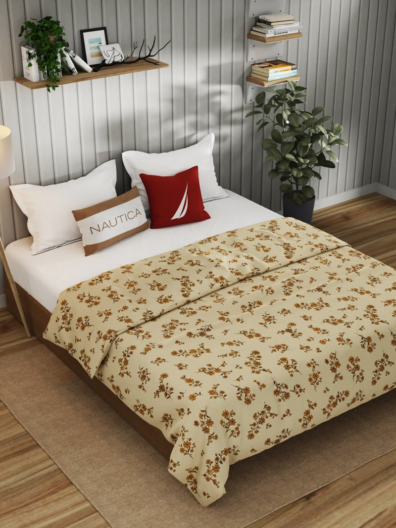 Super Fine 100% Egyptian Satin Cotton Blanket With Pure Cotton Flannel Filling <small> (floral-beige)</small>