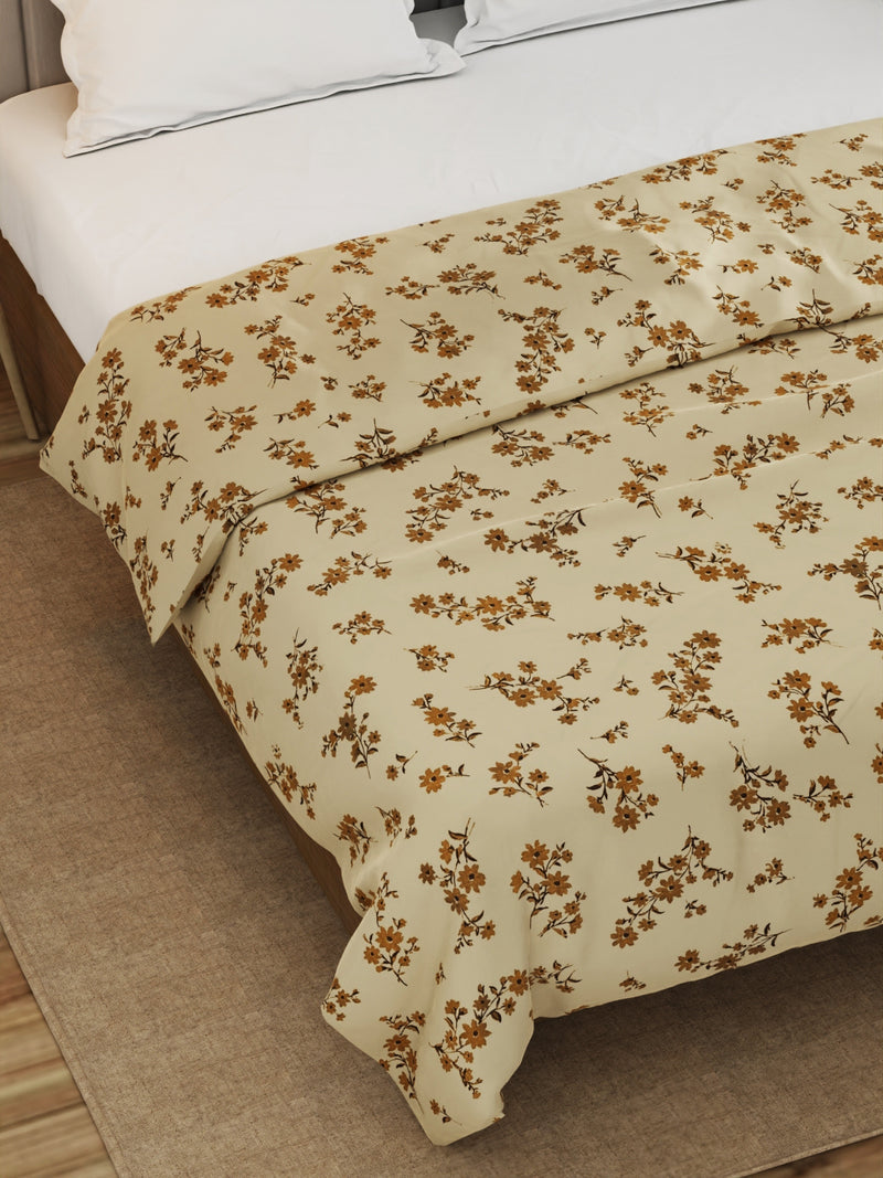 Super Fine 100% Egyptian Satin Cotton Blanket With Pure Cotton Flannel Filling <small> (floral-beige)</small>