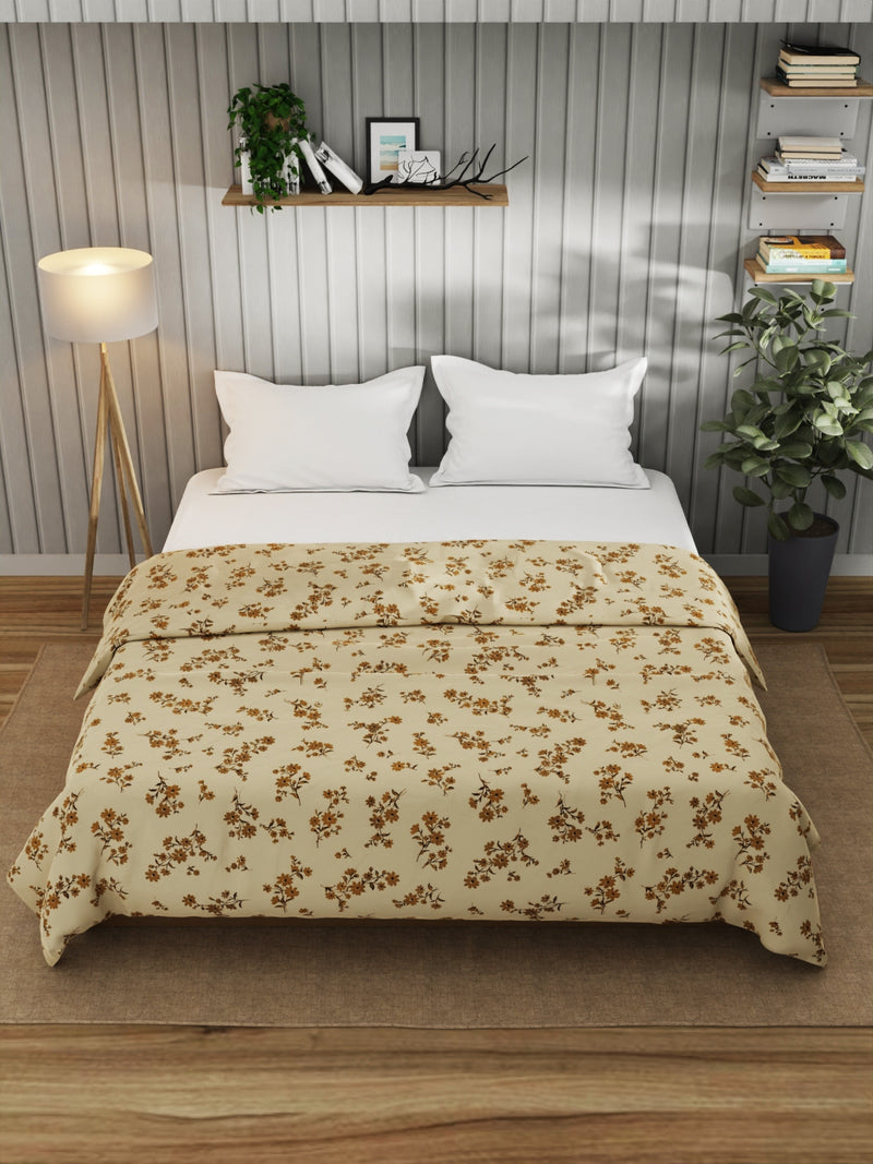 Super Fine 100% Egyptian Satin Cotton Blanket With Pure Cotton Flannel Filling <small> (floral-beige)</small>