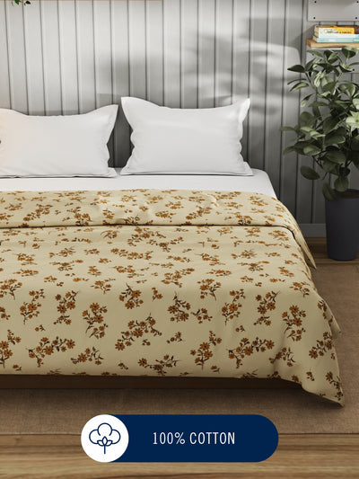 Super Fine 100% Egyptian Satin Cotton Blanket With Pure Cotton Flannel Filling <small> (floral-beige)</small>
