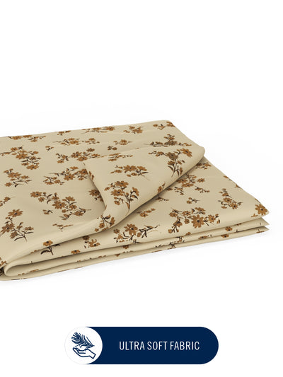 Super Fine 100% Egyptian Satin Cotton Blanket With Pure Cotton Flannel Filling <small> (floral-beige)</small>