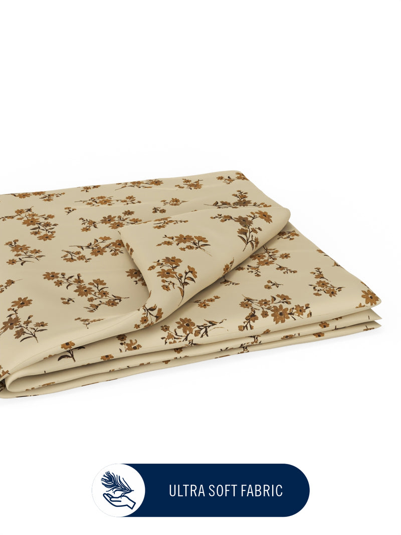 Super Fine 100% Egyptian Satin Cotton Blanket With Pure Cotton Flannel Filling <small> (floral-beige)</small>