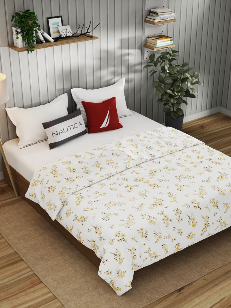 Super Fine 100% Egyptian Satin Cotton Blanket With Pure Cotton Flannel Filling <small> (floral-ivory)</small>