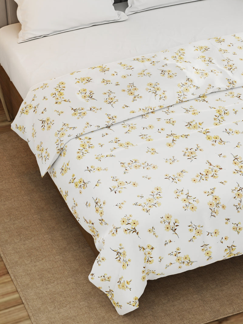 Super Fine 100% Egyptian Satin Cotton Blanket With Pure Cotton Flannel Filling <small> (floral-ivory)</small>