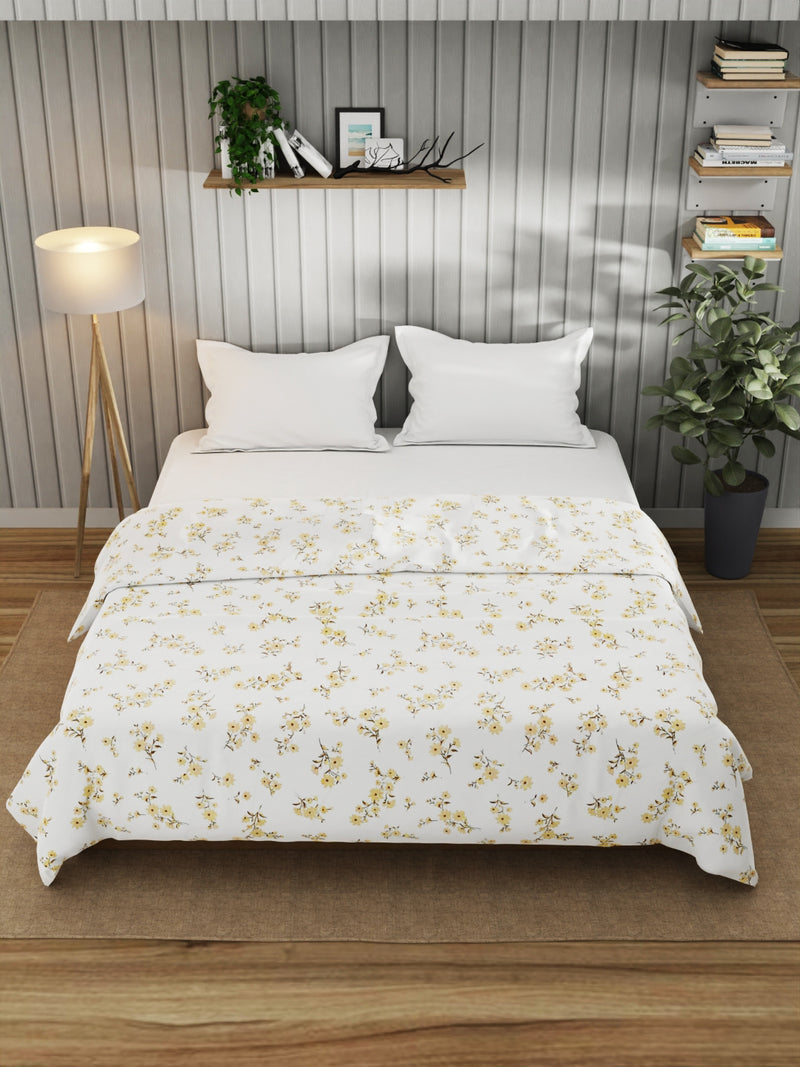Super Fine 100% Egyptian Satin Cotton Blanket With Pure Cotton Flannel Filling <small> (floral-ivory)</small>