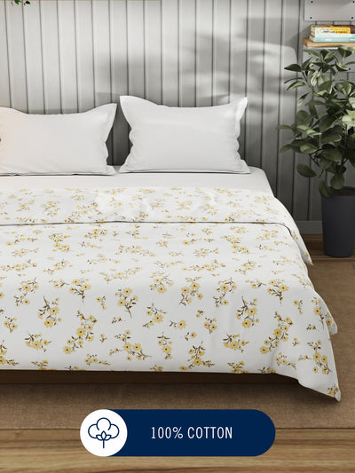 Super Fine 100% Egyptian Satin Cotton Blanket With Pure Cotton Flannel Filling <small> (floral-ivory)</small>