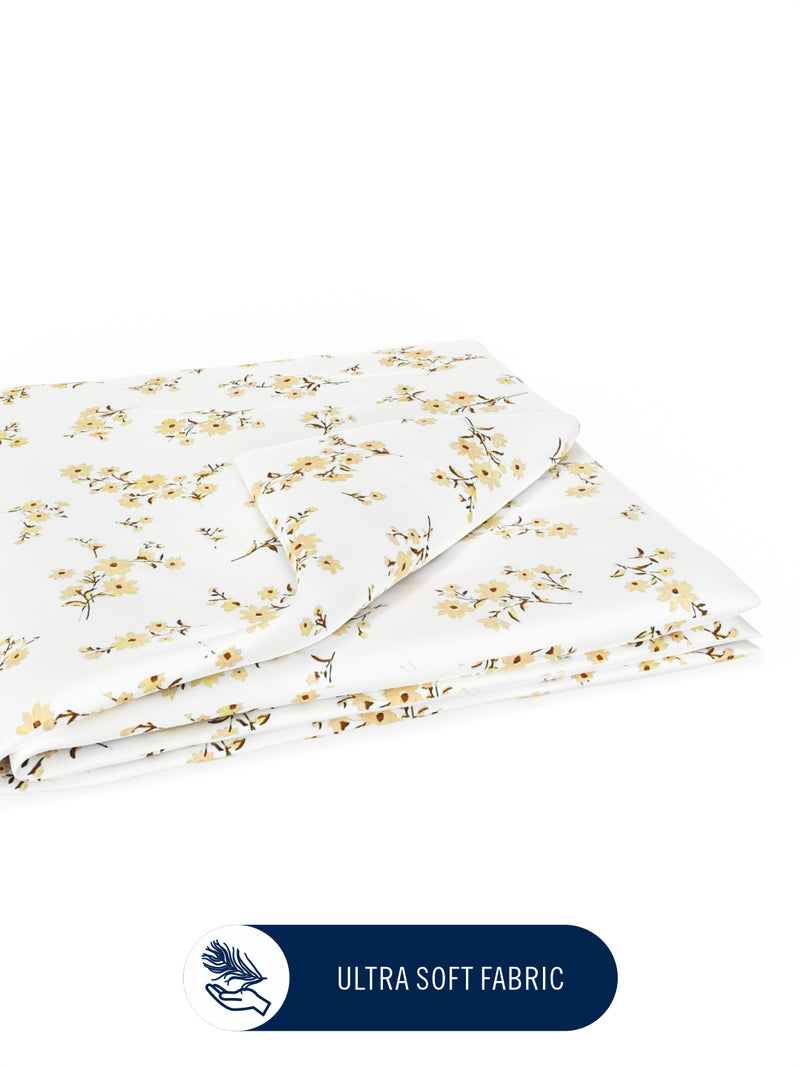 Super Fine 100% Egyptian Satin Cotton Blanket With Pure Cotton Flannel Filling <small> (floral-ivory)</small>