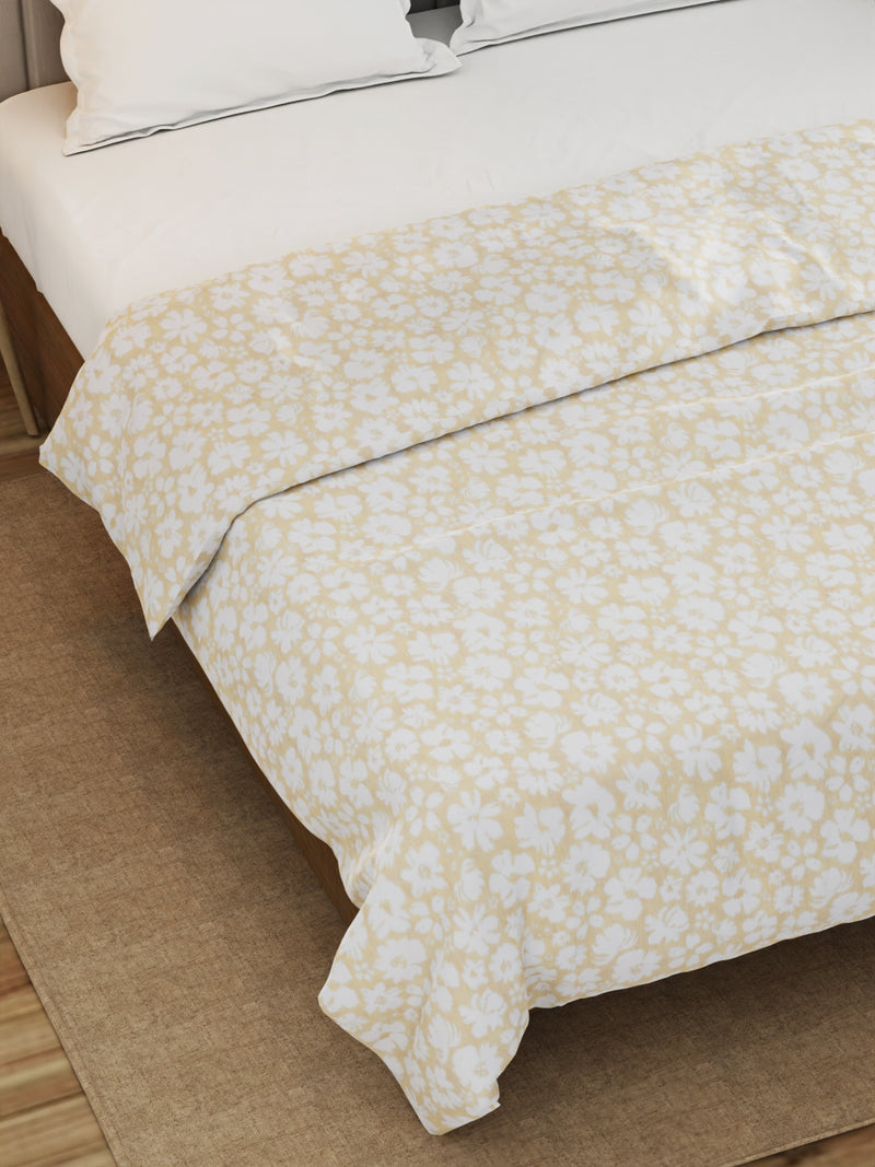 Super Fine 100% Egyptian Satin Cotton Blanket With Pure Cotton Flannel Filling <small> (floral-beige)</small>