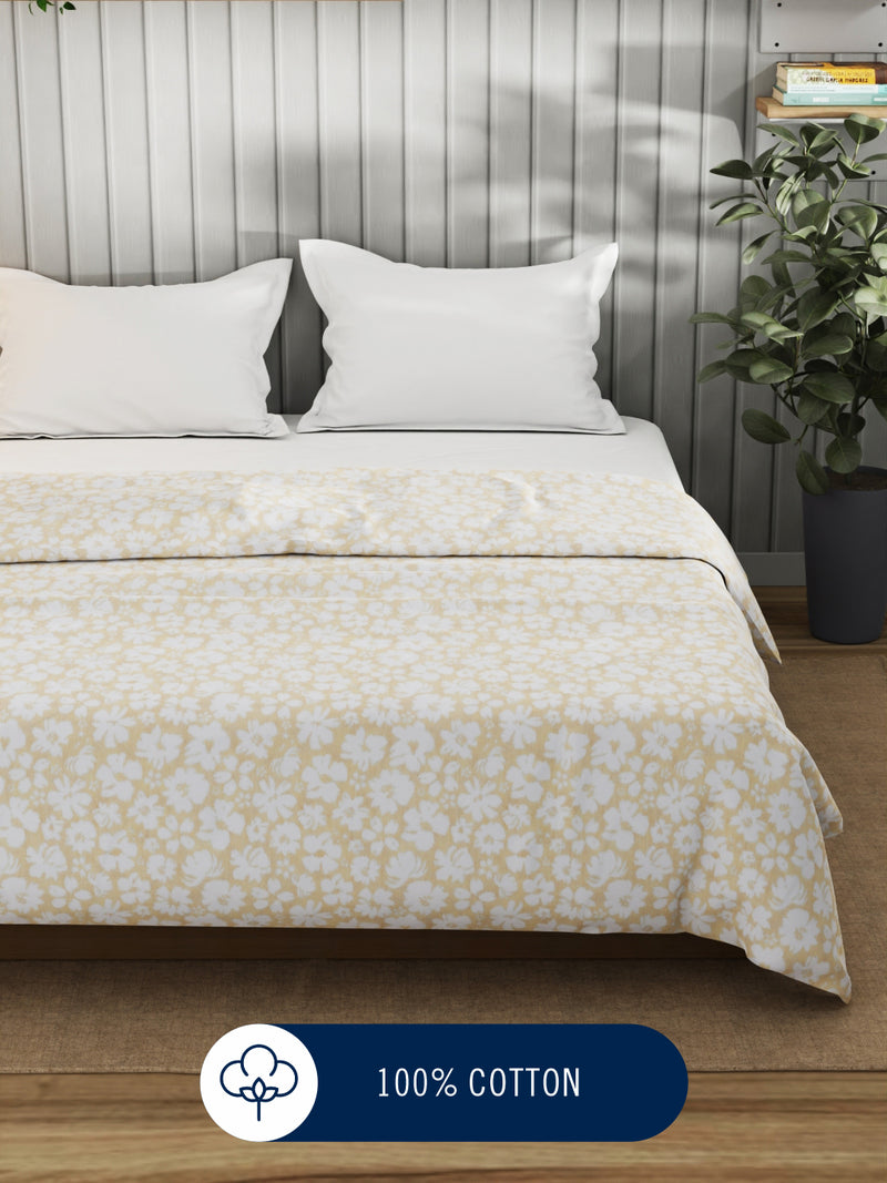 Super Fine 100% Egyptian Satin Cotton Blanket With Pure Cotton Flannel Filling <small> (floral-beige)</small>