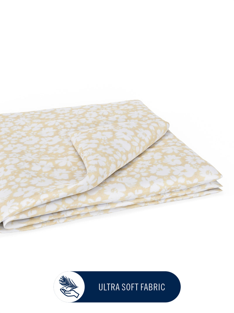 Super Fine 100% Egyptian Satin Cotton Blanket With Pure Cotton Flannel Filling <small> (floral-beige)</small>