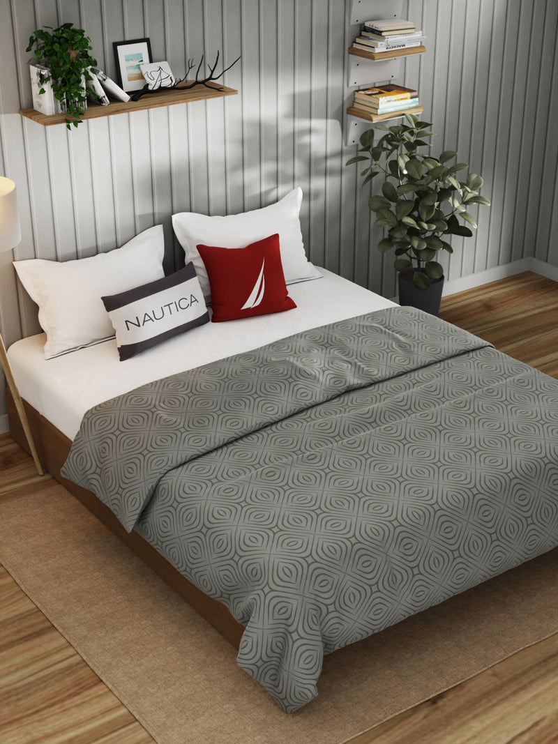 Super Fine 100% Egyptian Satin Cotton Blanket With Pure Cotton Flannel Filling <small> (geometric-grey)</small>