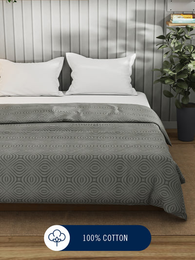 Super Fine 100% Egyptian Satin Cotton Blanket With Pure Cotton Flannel Filling <small> (geometric-grey)</small>