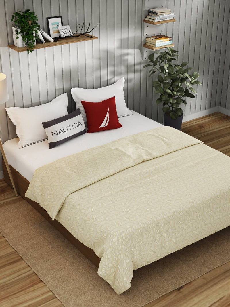 Super Fine 100% Egyptian Satin Cotton Blanket With Pure Cotton Flannel Filling <small> (geometric-lt.beige)</small>