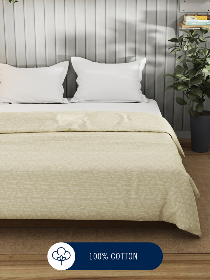 Super Fine 100% Egyptian Satin Cotton Blanket With Pure Cotton Flannel Filling <small> (geometric-lt.beige)</small>