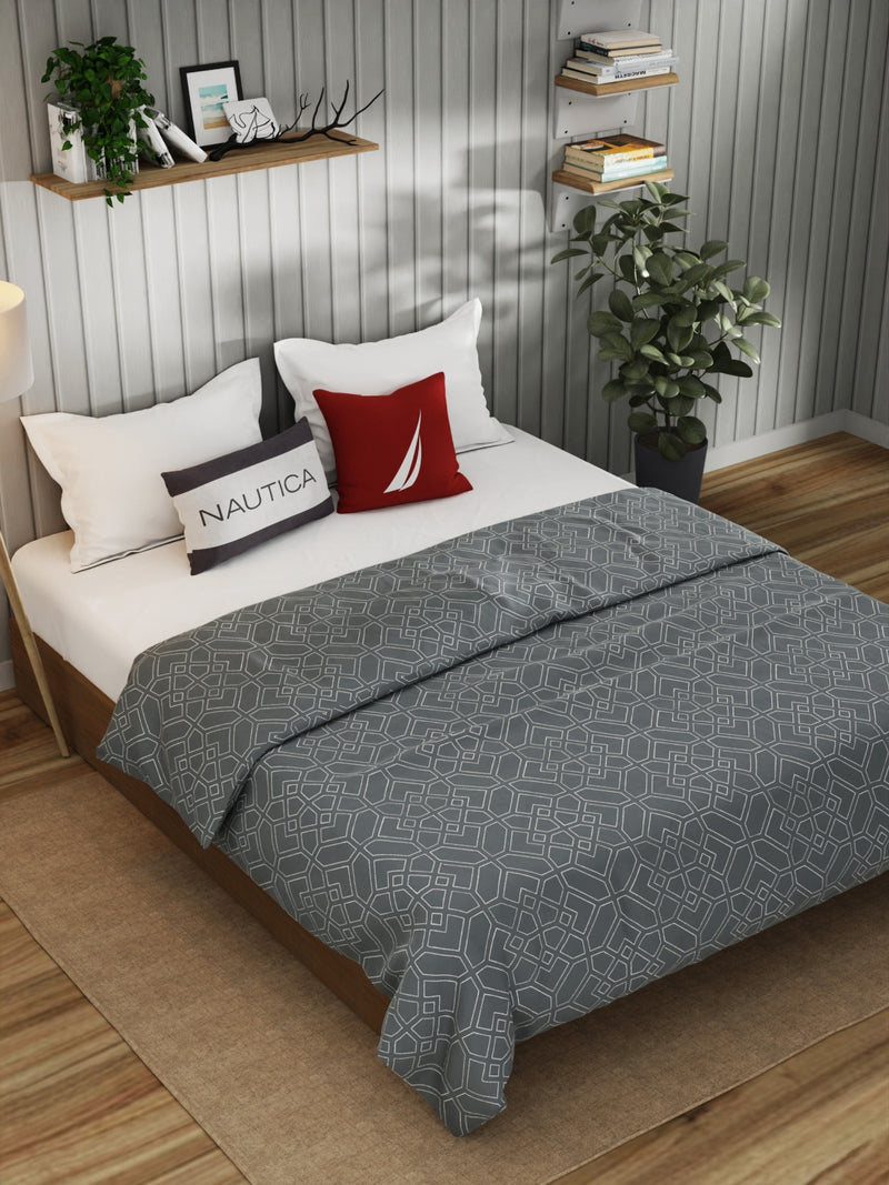 Super Fine 100% Egyptian Satin Cotton Blanket With Pure Cotton Flannel Filling <small> (geometric-grey)</small>