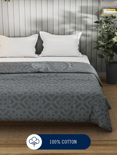 Super Fine 100% Egyptian Satin Cotton Blanket With Pure Cotton Flannel Filling <small> (geometric-grey)</small>