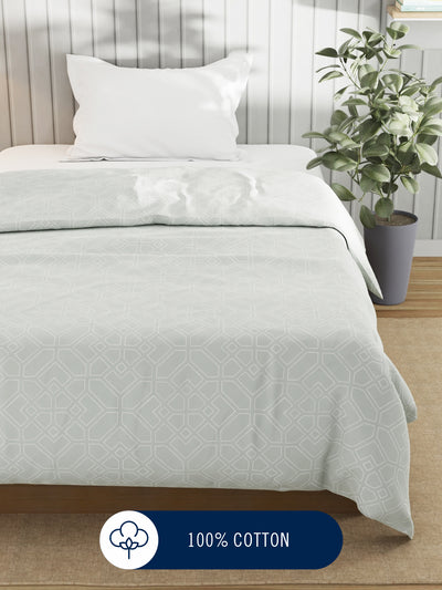 Super Fine 100% Egyptian Satin Cotton Blanket With Pure Cotton Flannel Filling <small> (geometric-seagreen)</small>