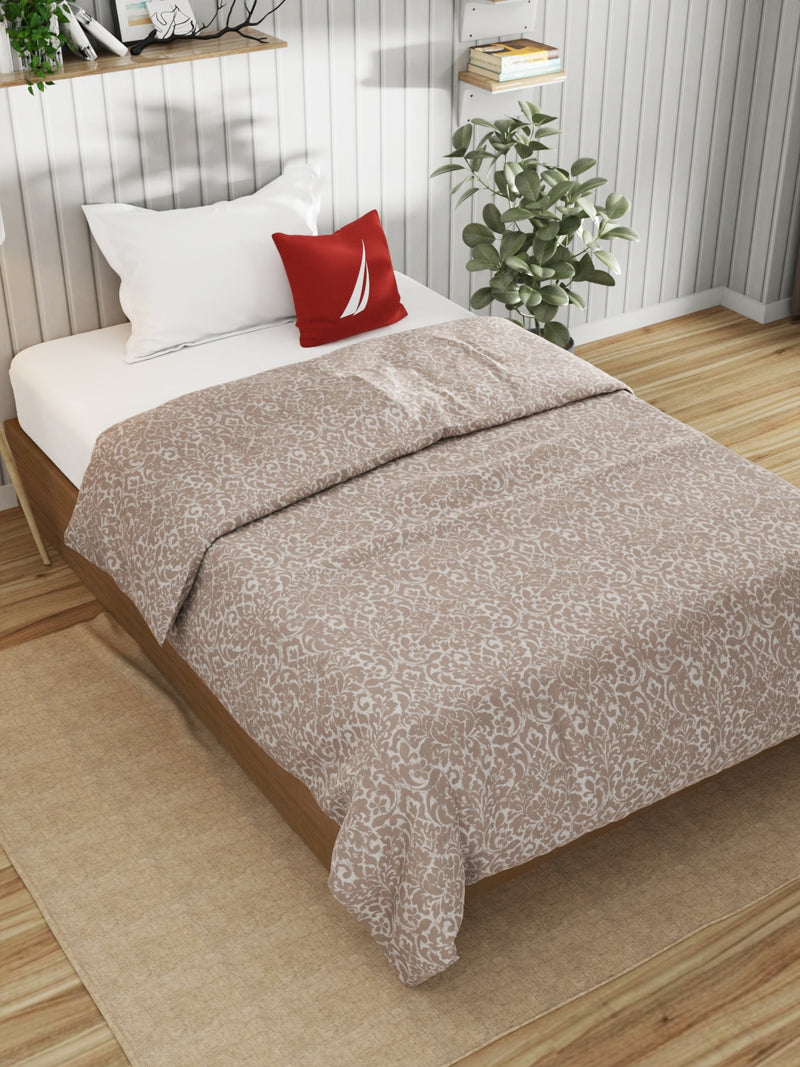 Super Fine 100% Egyptian Satin Cotton Blanket With Pure Cotton Flannel Filling <small> (floral-khakhi)</small>