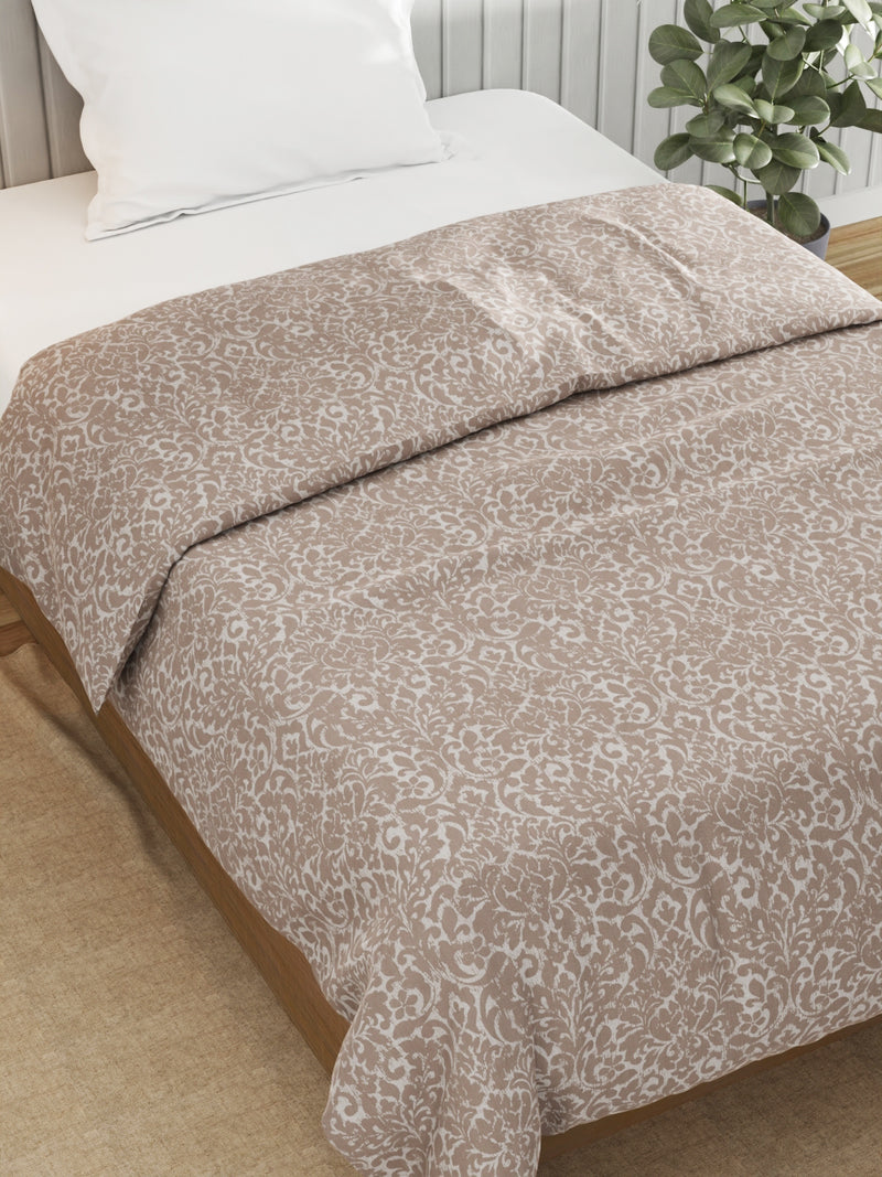 Super Fine 100% Egyptian Satin Cotton Blanket With Pure Cotton Flannel Filling <small> (floral-khakhi)</small>