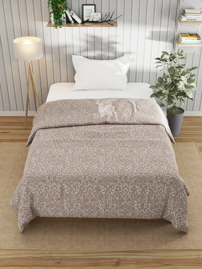 Super Fine 100% Egyptian Satin Cotton Blanket With Pure Cotton Flannel Filling <small> (floral-khakhi)</small>
