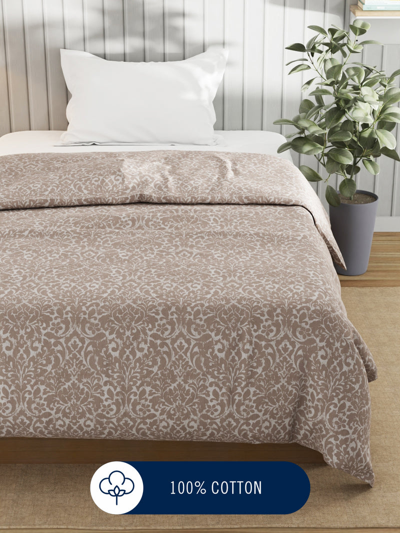 Super Fine 100% Egyptian Satin Cotton Blanket With Pure Cotton Flannel Filling <small> (floral-khakhi)</small>