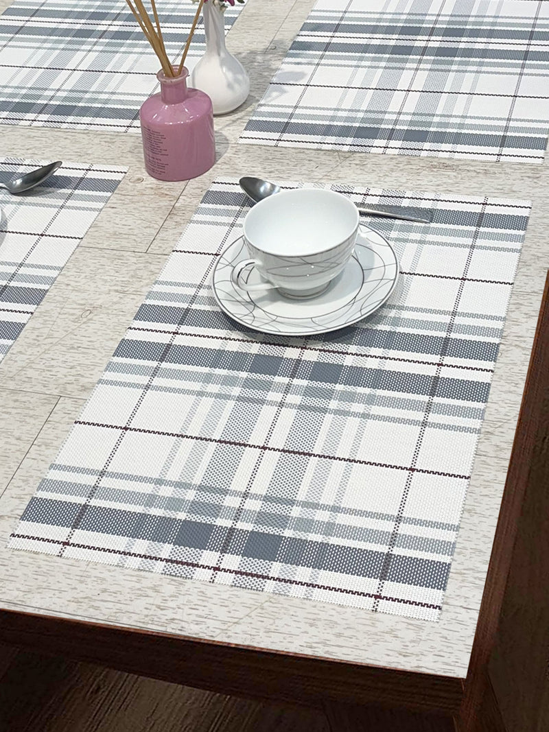 Premium Woven Pvc Placemat For Dining Table <small> (checks-grey/white)</small>