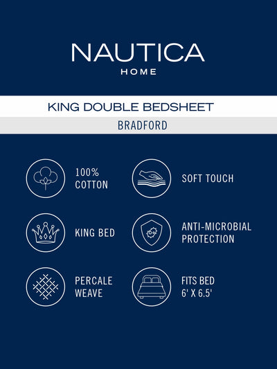 Super Soft 100% Cotton King Bedsheet With 2 Pillow Covers <small> (stripe-grey/seafoam)</small>