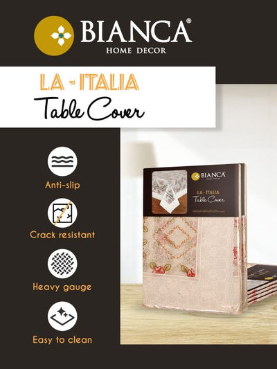 Vinyl Pvc Dining Table Cover Easy To Clean Table Cloth <small> (la-italia-white/pink)</small>