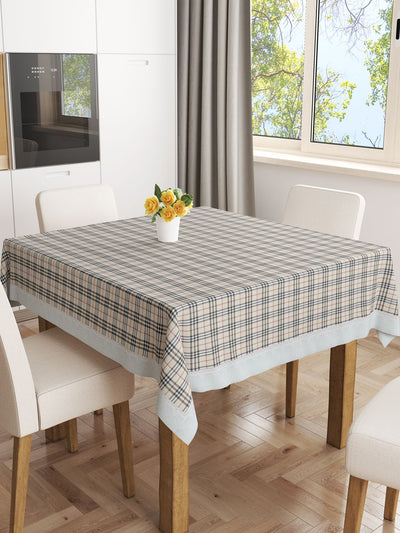 Vinyl Pvc Dining Table Cover Easy To Clean Table Cloth <small> (checks-beige)</small>