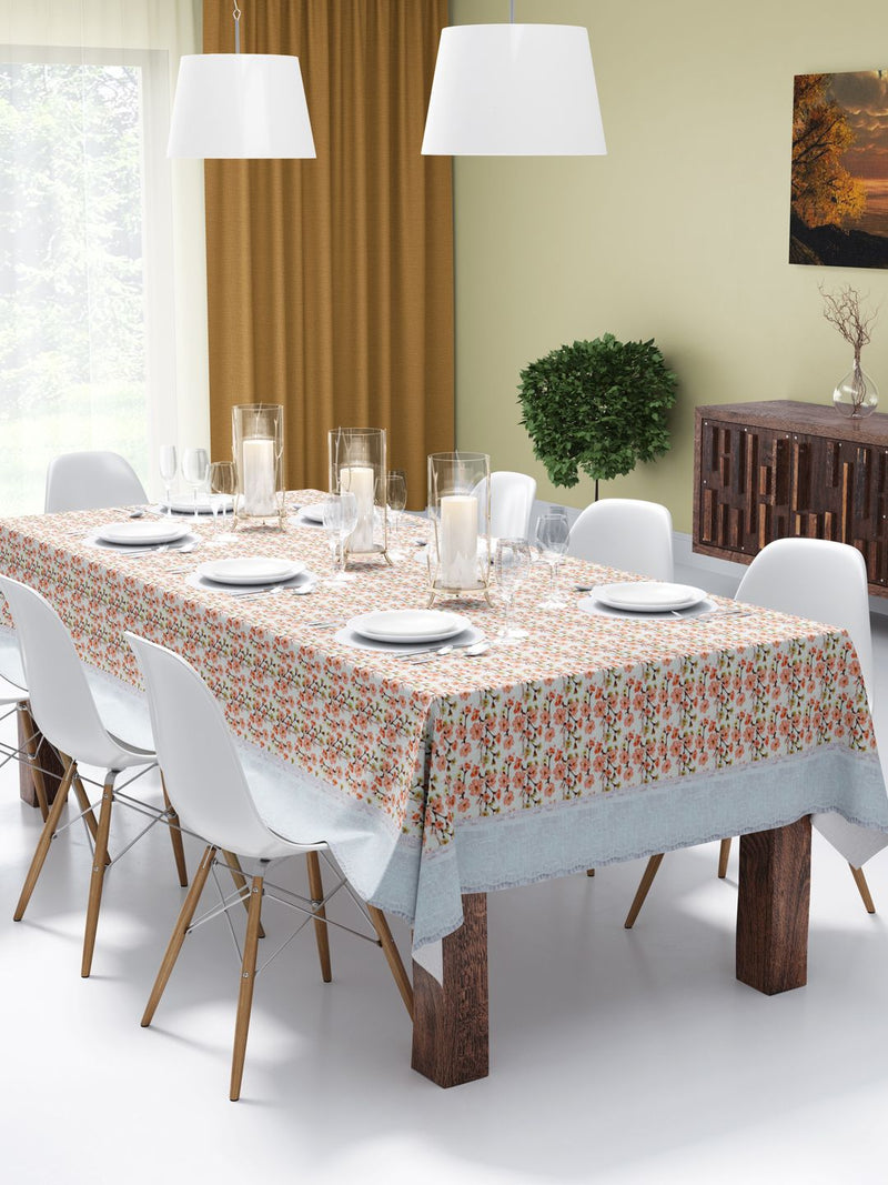 Vinyl Pvc Dining Table Cover Easy To Clean Table Cloth <small> (floral-orange/ivory)</small>