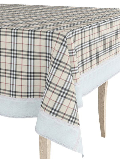 Vinyl Pvc Dining Table Cover Easy To Clean Table Cloth <small> (checks-beige)</small>