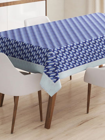 Vinyl Pvc Dining Table Cover Easy To Clean Table Cloth <small> (geometric-blue/ivory)</small>