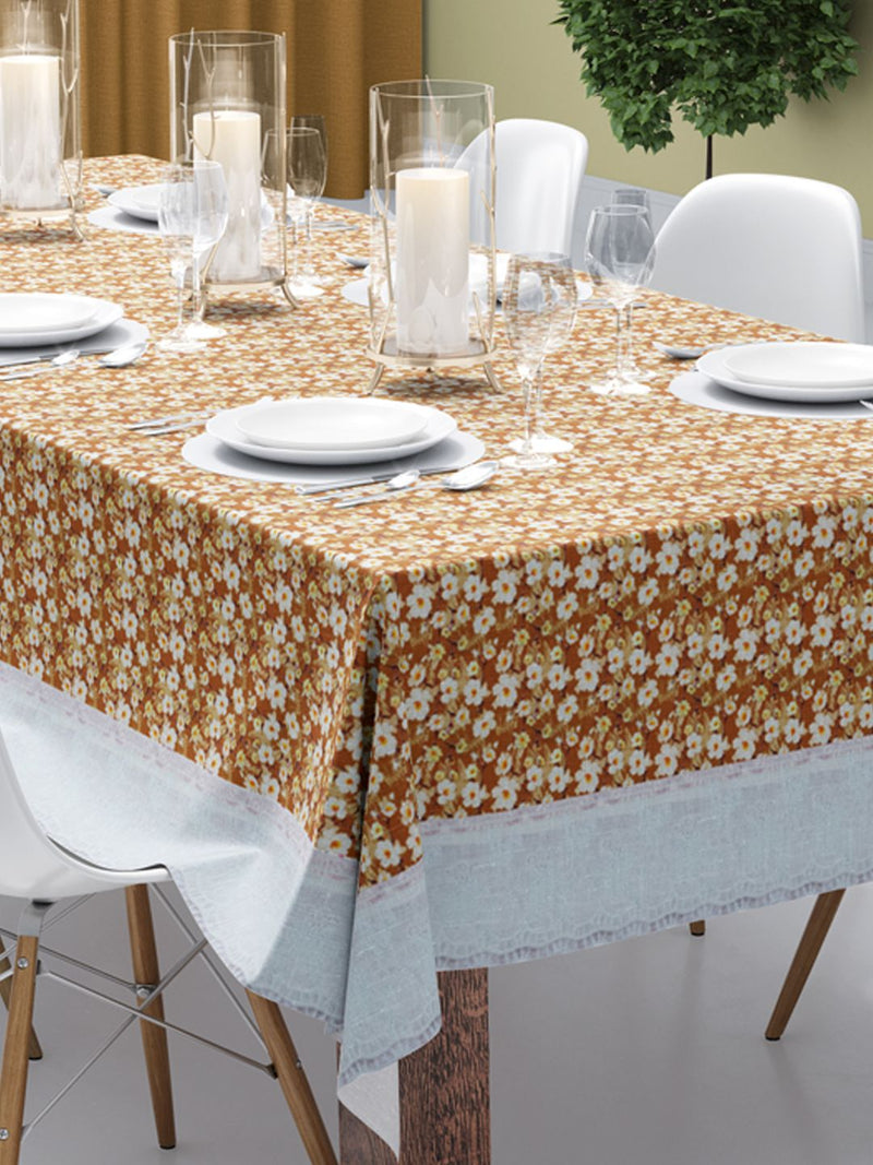 Vinyl Pvc Dining Table Cover Easy To Clean Table Cloth <small> (floral-lt.brown)</small>