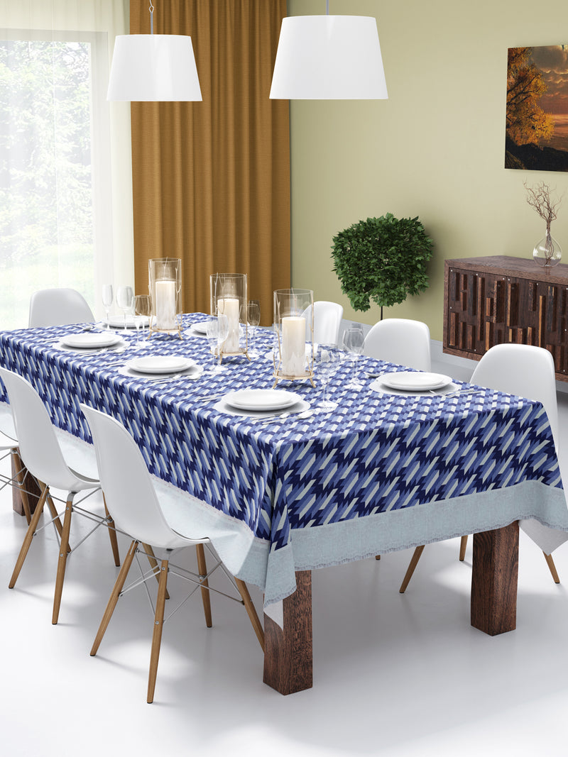 Vinyl Pvc Dining Table Cover Easy To Clean Table Cloth <small> (geometric-blue/ivory)</small>