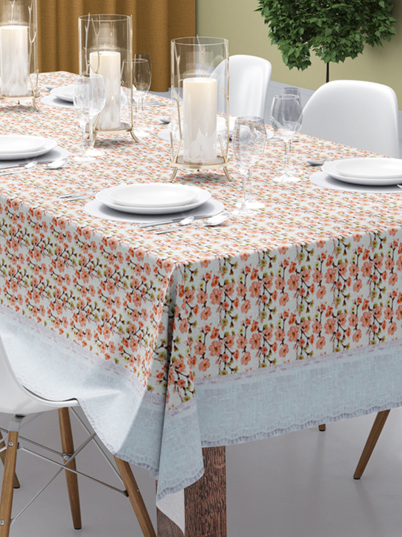 Vinyl Pvc Dining Table Cover Easy To Clean Table Cloth <small> (floral-orange/ivory)</small>