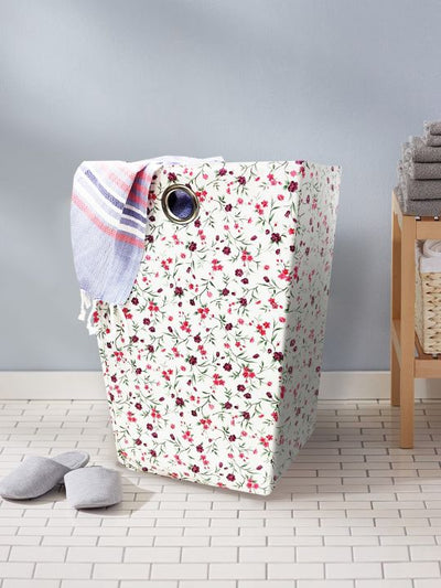 Waterproof Folding Laundry Basket <small> (floral-white/pink)</small>